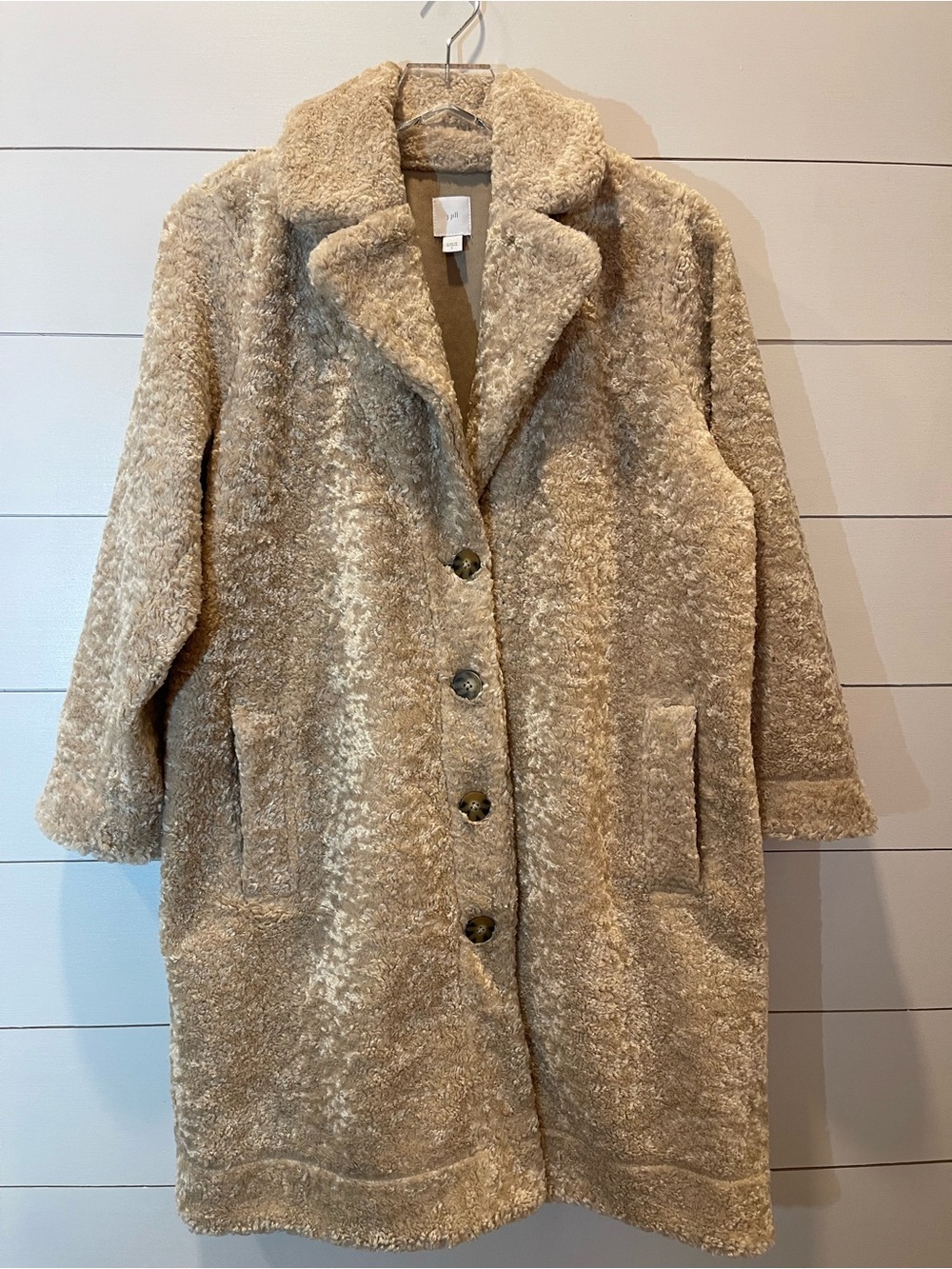 J. Jill Gramercy Sherpa Cozy Faux-Shearling Button Front Coat Beige Womens Small